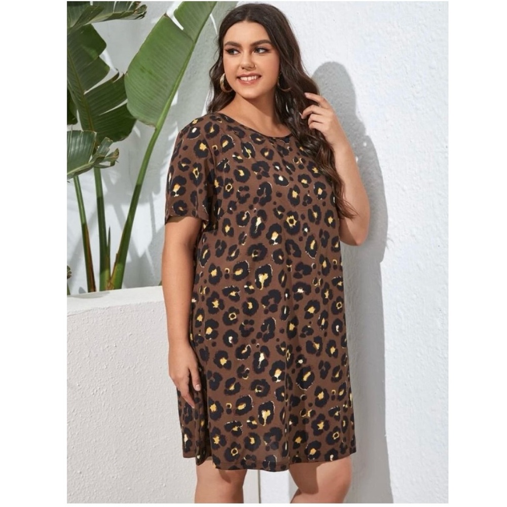 SHEIN Unity Leopard Short Sleeve Tee Dress